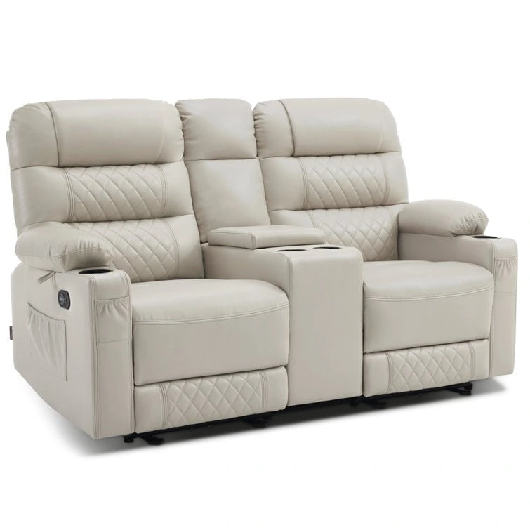 MCombo Electric Power Loveseat Recliner with Console, Power Reclining Sofa with Heat and Vibration, USB Ports, Cup Holders PR624