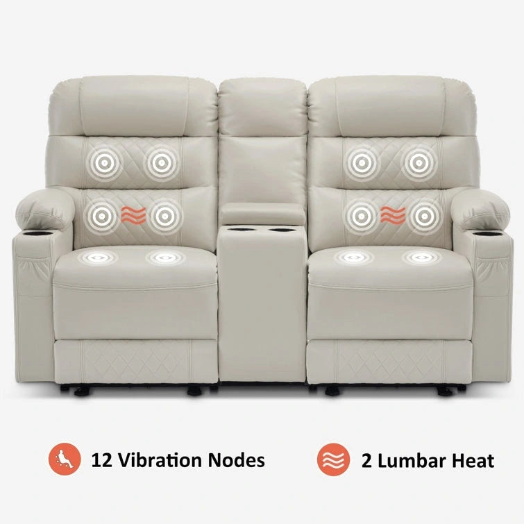 MCombo Electric Power Loveseat Recliner with Console, Power Reclining Sofa with Heat and Vibration, USB Ports, Cup Holders PR624