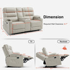 MCombo Electric Power Loveseat Recliner with Console, Power Reclining Sofa with Heat and Vibration, USB Ports, Cup Holders PR624