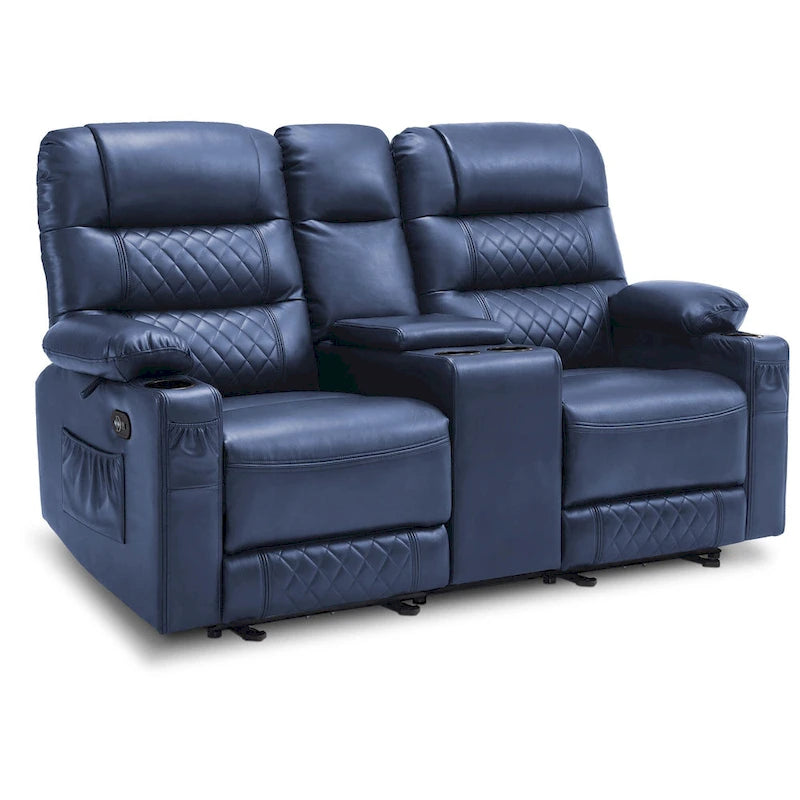 MCombo Electric Power Loveseat Recliner with Console, Power Reclining Sofa with Heat and Vibration, USB Ports, Cup Holders PR624