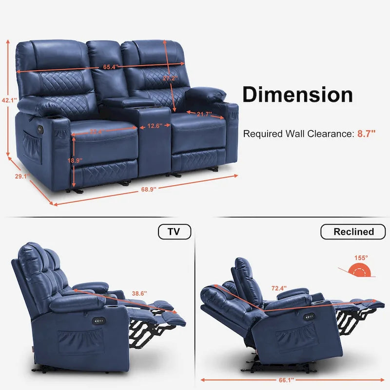 MCombo Electric Power Loveseat Recliner with Console, Power Reclining Sofa with Heat and Vibration, USB Ports, Cup Holders PR624