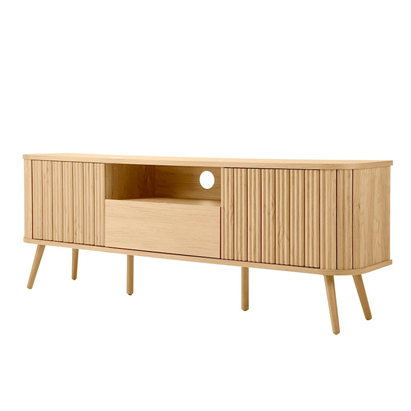Finley 70 in. Farmhouse Curved TV Stand with Drawer and Storage Doors Fits TVs up to 75 in. with Cable Management, by JONATHAN Y