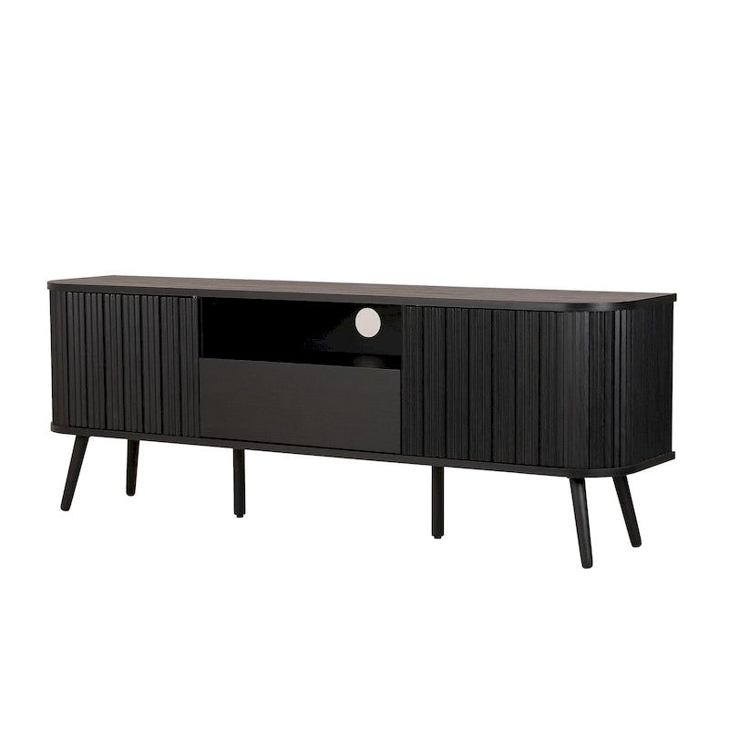 Finley 70 in. Farmhouse Curved TV Stand with Drawer and Storage Doors Fits TVs up to 75 in. with Cable Management, by JONATHAN Y