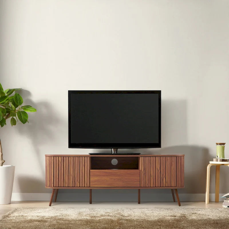 Finley 70 in. Farmhouse Curved TV Stand with Drawer and Storage Doors Fits TVs up to 75 in. with Cable Management, by JONATHAN Y