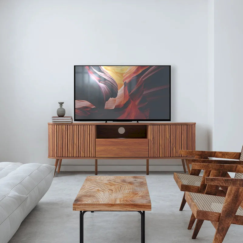 Finley 70 in. Farmhouse Curved TV Stand with Drawer and Storage Doors Fits TVs up to 75 in. with Cable Management, by JONATHAN Y