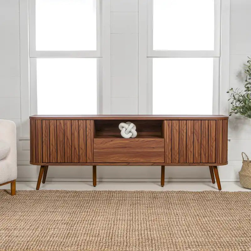 Finley 70 in. Farmhouse Curved TV Stand with Drawer and Storage Doors Fits TVs up to 75 in. with Cable Management, by JONATHAN Y