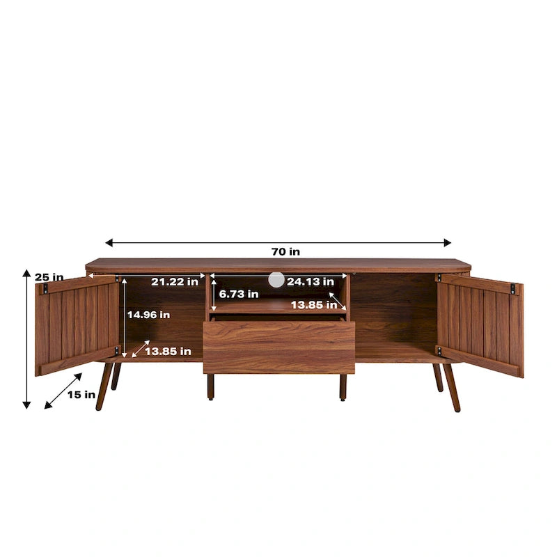 Finley 70 in. Farmhouse Curved TV Stand with Drawer and Storage Doors Fits TVs up to 75 in. with Cable Management, by JONATHAN Y