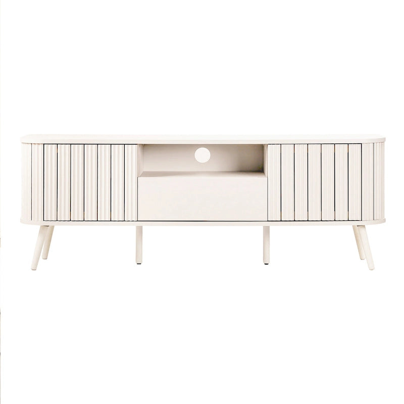 Finley 70 in. Farmhouse Curved TV Stand with Drawer and Storage Doors Fits TVs up to 75 in. with Cable Management, by JONATHAN Y