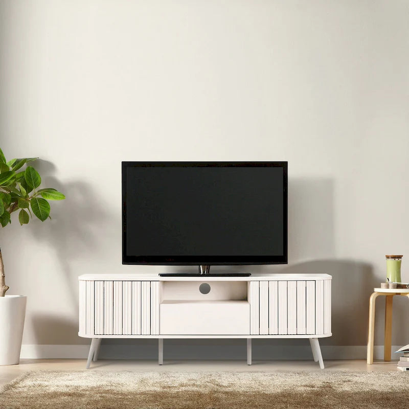 Finley 70 in. Farmhouse Curved TV Stand with Drawer and Storage Doors Fits TVs up to 75 in. with Cable Management, by JONATHAN Y