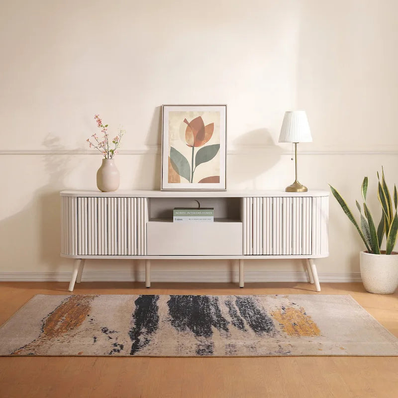 Finley 70 in. Farmhouse Curved TV Stand with Drawer and Storage Doors Fits TVs up to 75 in. with Cable Management, by JONATHAN Y