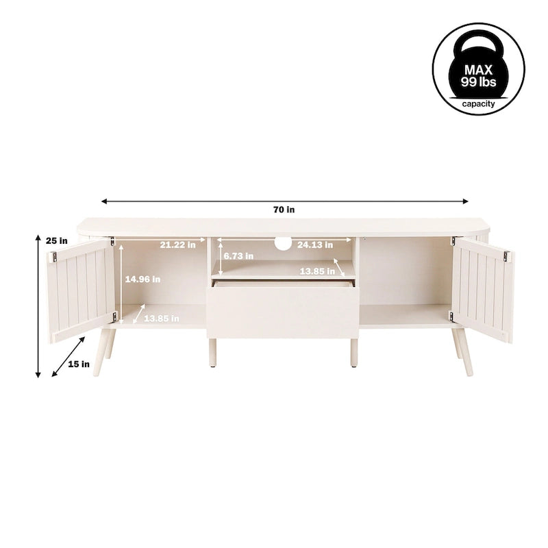 Finley 70 in. Farmhouse Curved TV Stand with Drawer and Storage Doors Fits TVs up to 75 in. with Cable Management, by JONATHAN Y