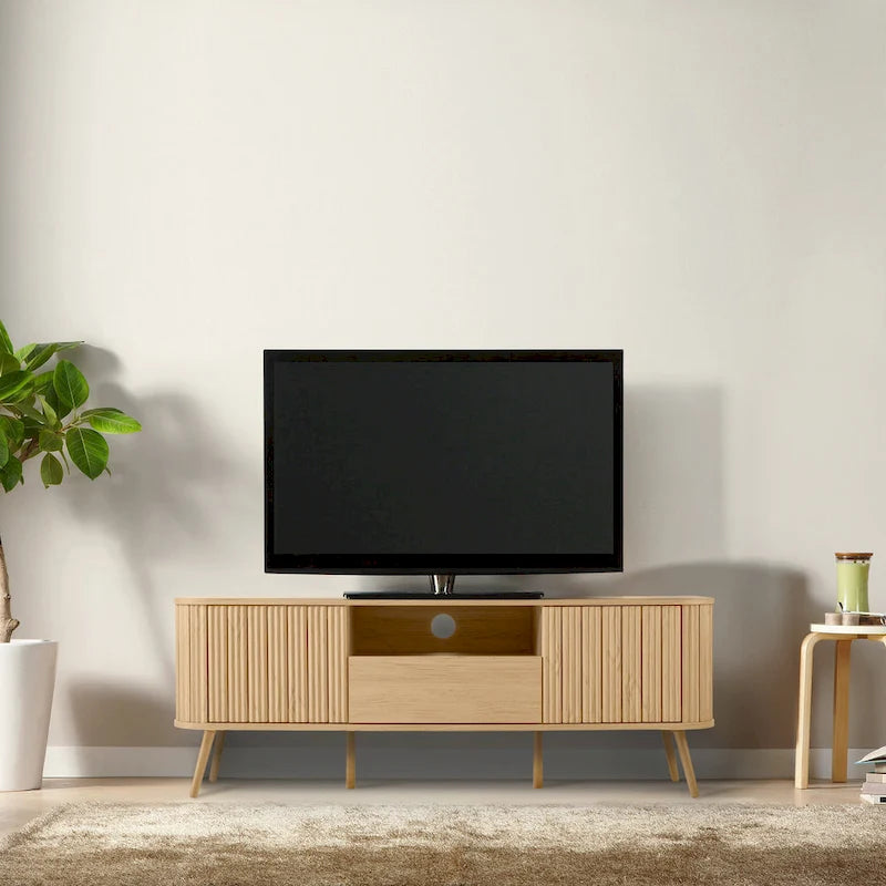 Finley 70 in. Farmhouse Curved TV Stand with Drawer and Storage Doors Fits TVs up to 75 in. with Cable Management, by JONATHAN Y