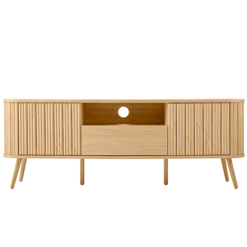 Finley 70 in. Farmhouse Curved TV Stand with Drawer and Storage Doors Fits TVs up to 75 in. with Cable Management, by JONATHAN Y