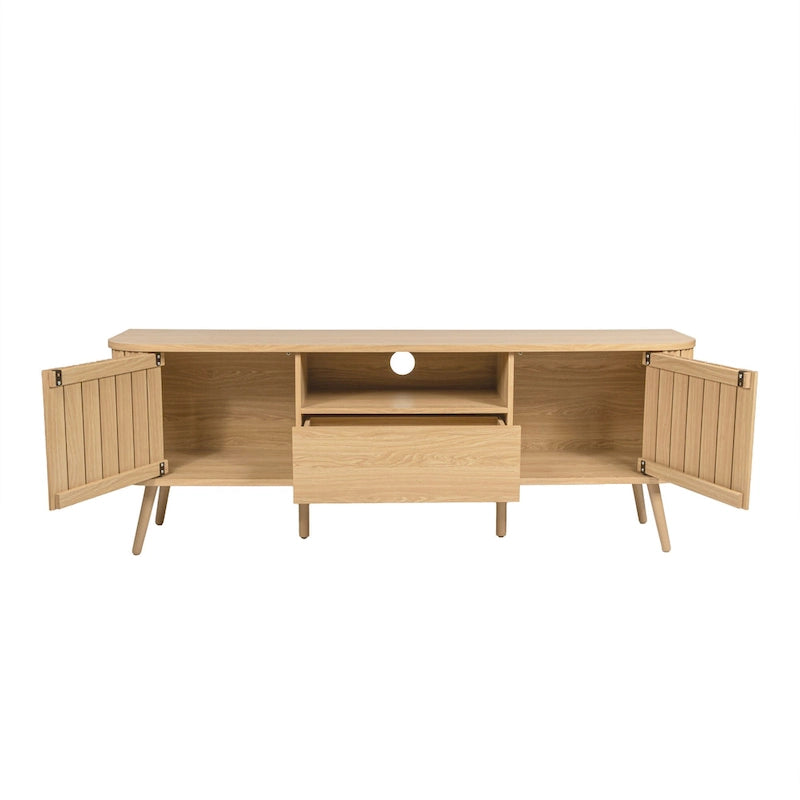 Finley 70 in. Farmhouse Curved TV Stand with Drawer and Storage Doors Fits TVs up to 75 in. with Cable Management, by JONATHAN Y