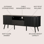 Finley 70 in. Farmhouse Curved TV Stand with Drawer and Storage Doors Fits TVs up to 75 in. with Cable Management, by JONATHAN Y