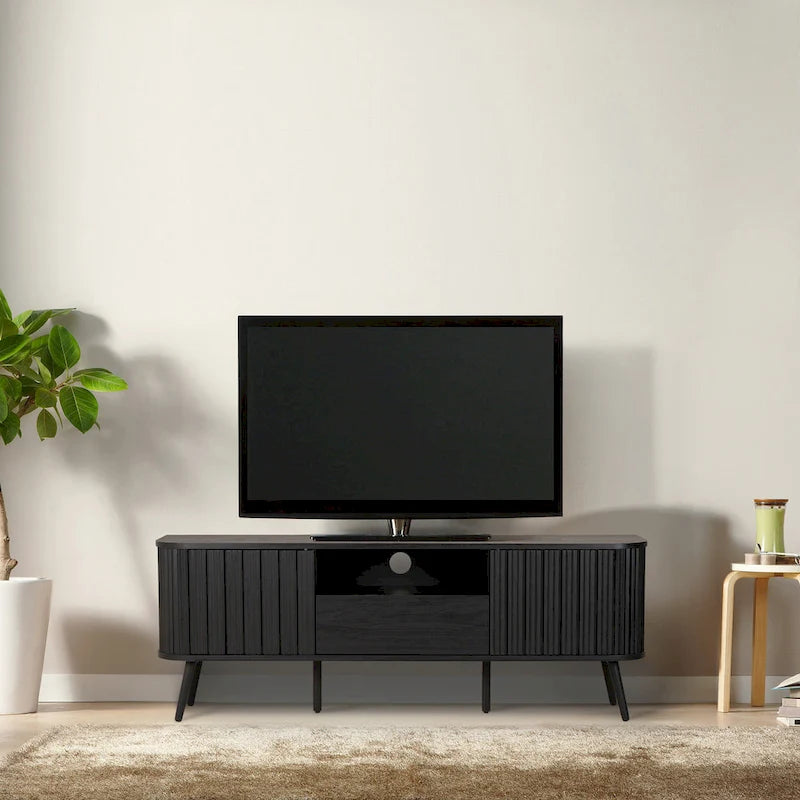 Finley 70 in. Farmhouse Curved TV Stand with Drawer and Storage Doors Fits TVs up to 75 in. with Cable Management, by JONATHAN Y