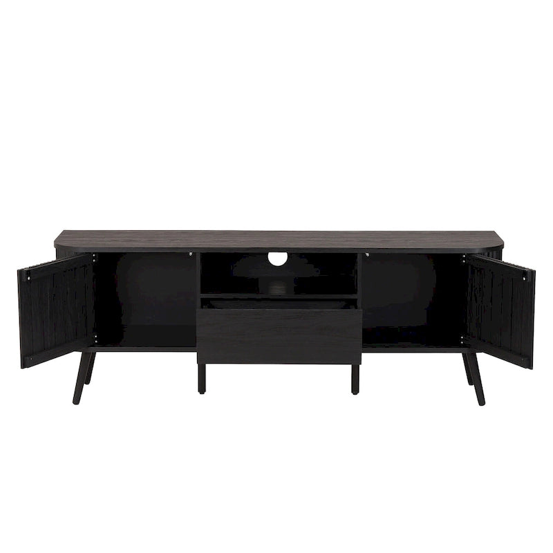 Finley 70 in. Farmhouse Curved TV Stand with Drawer and Storage Doors Fits TVs up to 75 in. with Cable Management, by JONATHAN Y