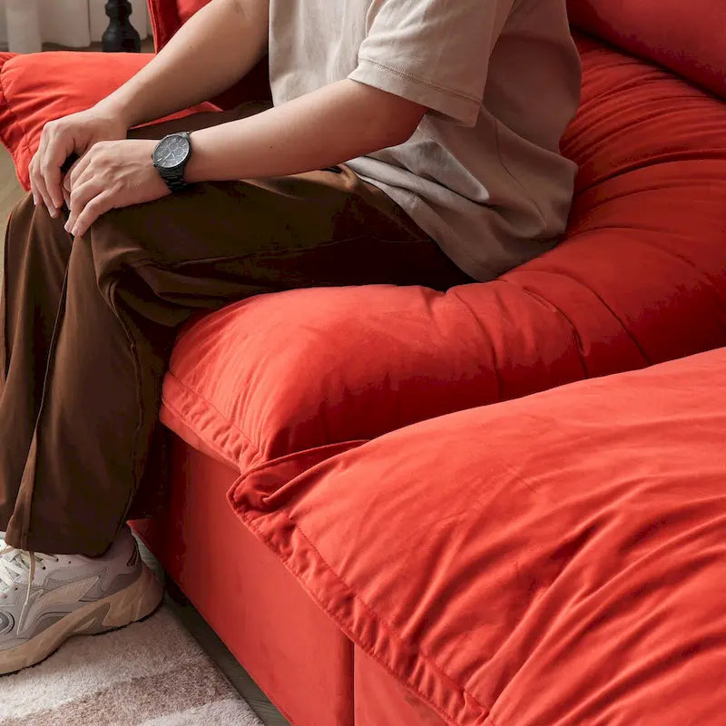 Cloud Sectional Sofa Down Feather Modular Couch L-shaped Velvet Wide Deep Seat Convertible Sofa.