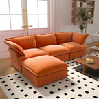 Cloud Sectional Sofa Down Feather Modular Couch L-shaped Velvet Wide Deep Seat Convertible Sofa.