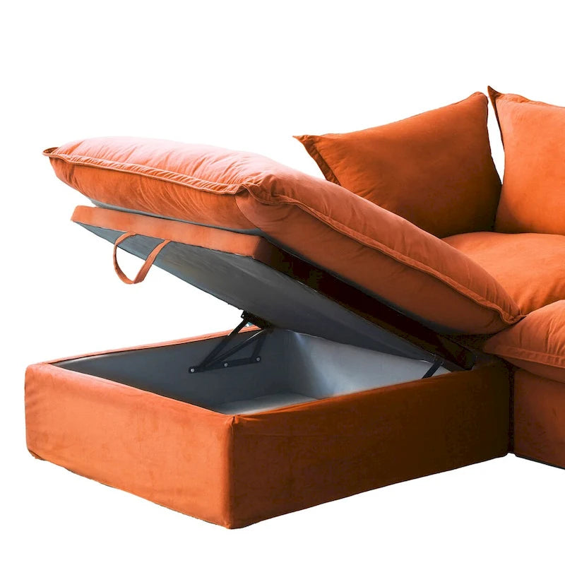 Cloud Sectional Sofa Down Feather Modular Couch L-shaped Velvet Wide Deep Seat Convertible Sofa.
