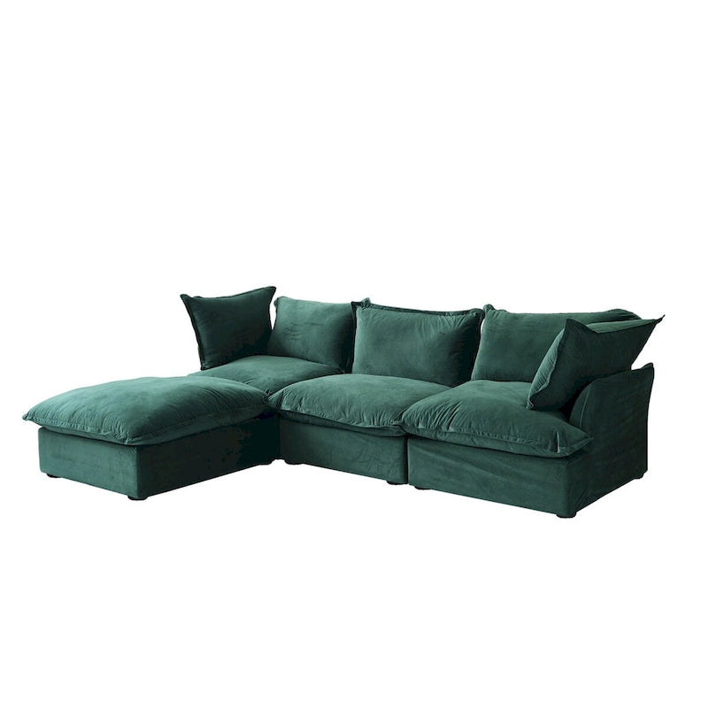 Cloud Sectional Sofa Down Feather Modular Couch L-shaped Velvet Wide Deep Seat Convertible Sofa.