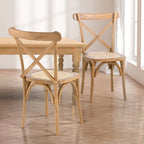 Colmar Classic Traditional X-Back Wood Rattan Dining Chair, Natural (Set of 2) by JONATHAN Y