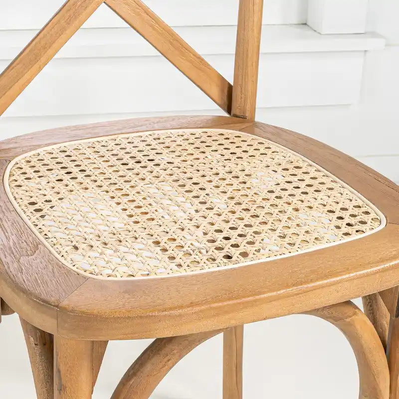 Colmar Classic Traditional X-Back Wood Rattan Dining Chair, Natural (Set of 2) by JONATHAN Y