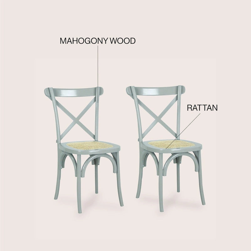 Colmar Classic Traditional X-Back Wood Rattan Dining Chair, Natural (Set of 2) by JONATHAN Y
