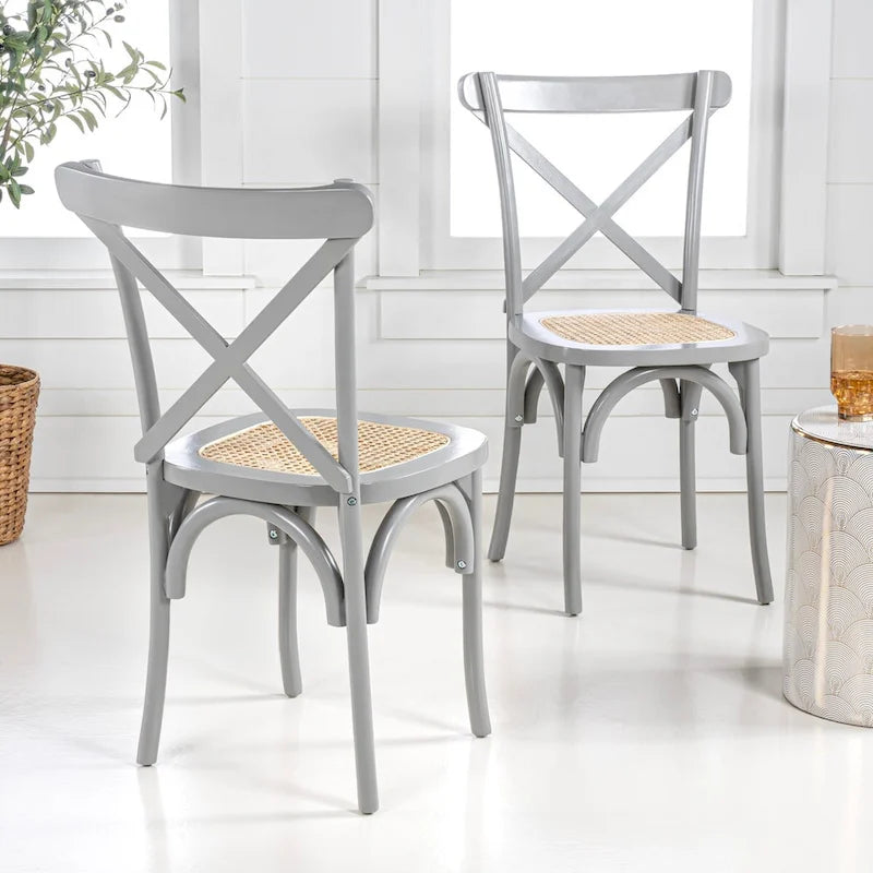 Colmar Classic Traditional X-Back Wood Rattan Dining Chair, Natural (Set of 2) by JONATHAN Y
