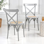 Colmar Classic Traditional X-Back Wood Rattan Dining Chair, Natural (Set of 2) by JONATHAN Y