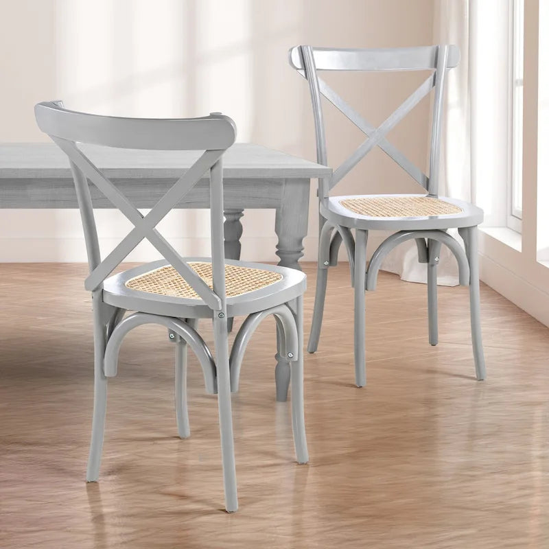 Colmar Classic Traditional X-Back Wood Rattan Dining Chair, Natural (Set of 2) by JONATHAN Y