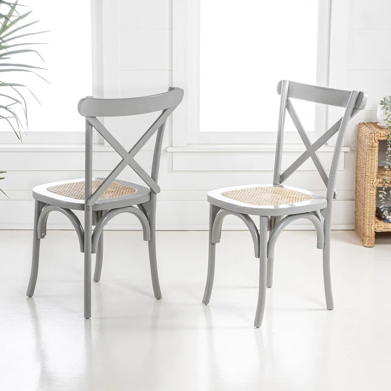Colmar Classic Traditional X-Back Wood Rattan Dining Chair, Natural (Set of 2) by JONATHAN Y