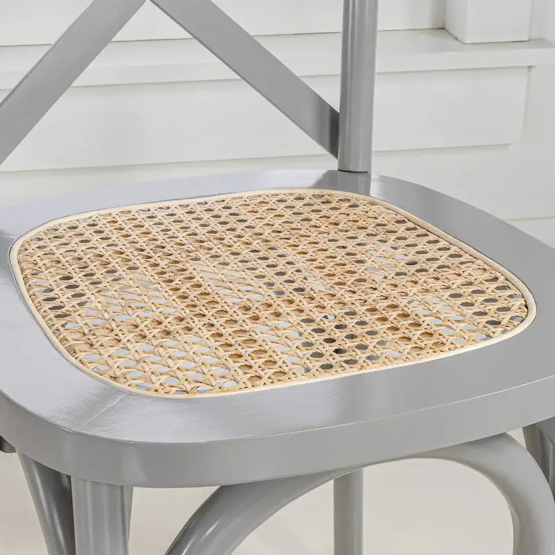 Colmar Classic Traditional X-Back Wood Rattan Dining Chair, Natural (Set of 2) by JONATHAN Y