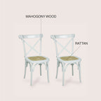Colmar Classic Traditional X-Back Wood Rattan Dining Chair, Natural (Set of 2) by JONATHAN Y