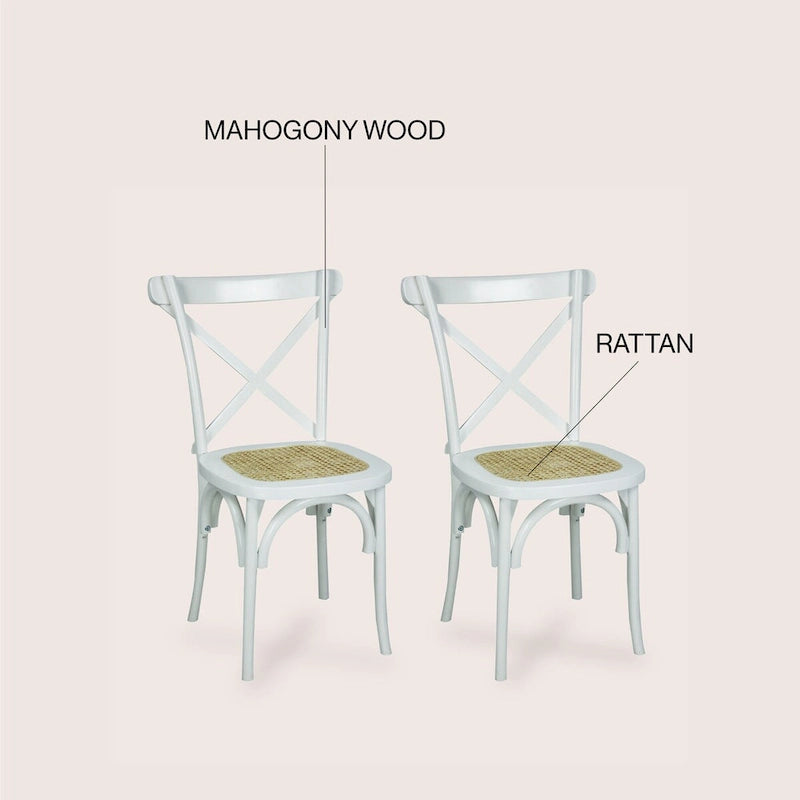 Colmar Classic Traditional X-Back Wood Rattan Dining Chair, Natural (Set of 2) by JONATHAN Y