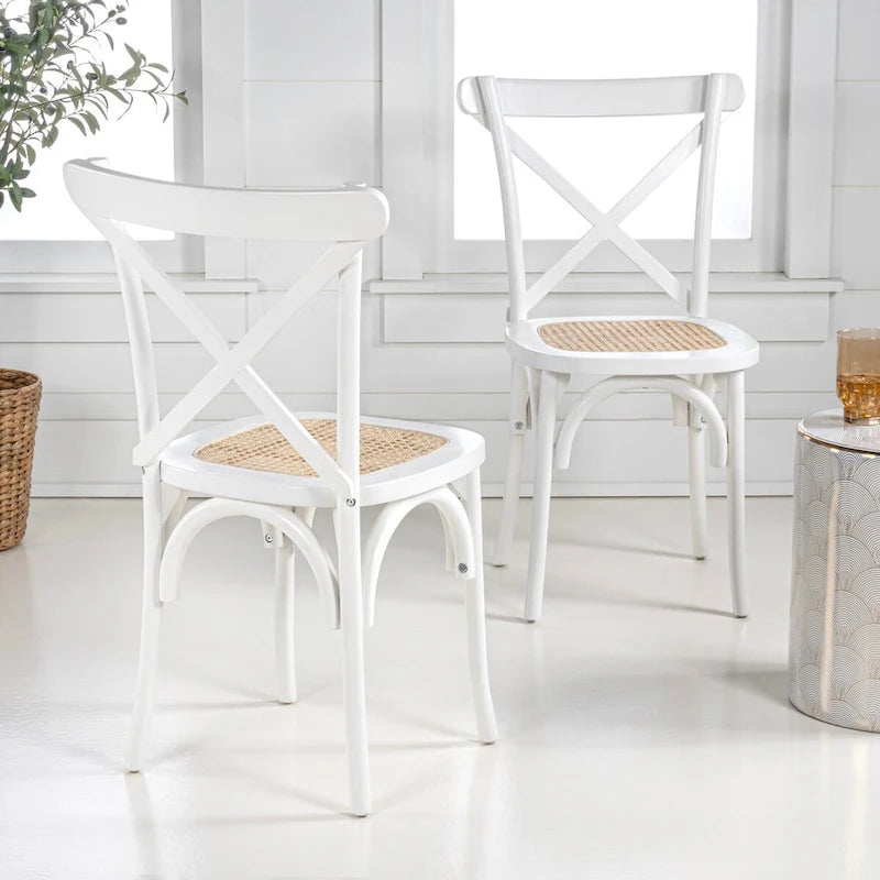 Colmar Classic Traditional X-Back Wood Rattan Dining Chair, Natural (Set of 2) by JONATHAN Y