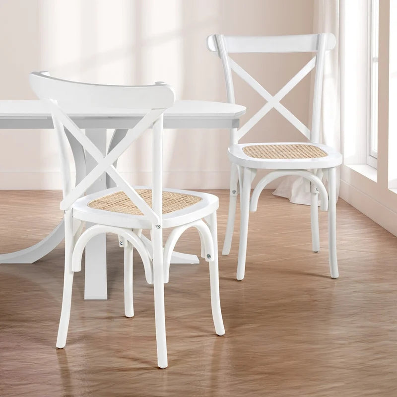 Colmar Classic Traditional X-Back Wood Rattan Dining Chair, Natural (Set of 2) by JONATHAN Y