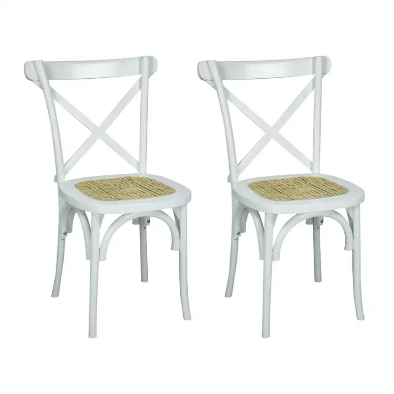 Colmar Classic Traditional X-Back Wood Rattan Dining Chair, Natural (Set of 2) by JONATHAN Y