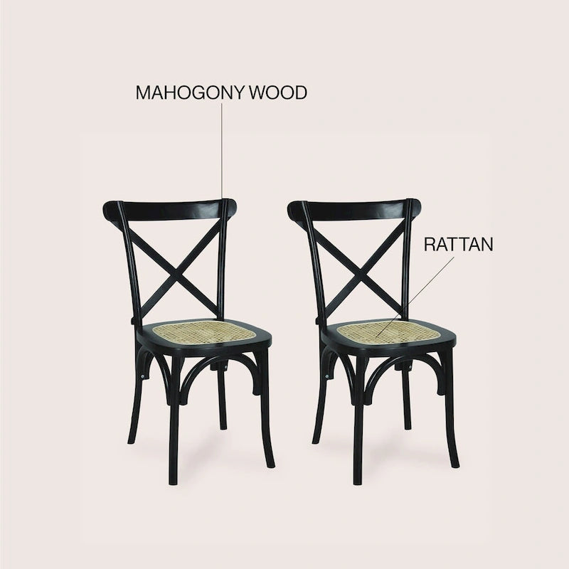 Colmar Classic Traditional X-Back Wood Rattan Dining Chair, Natural (Set of 2) by JONATHAN Y