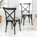 Colmar Classic Traditional X-Back Wood Rattan Dining Chair, Natural (Set of 2) by JONATHAN Y