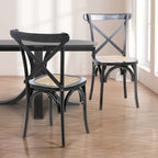 Colmar Classic Traditional X-Back Wood Rattan Dining Chair, Natural (Set of 2) by JONATHAN Y