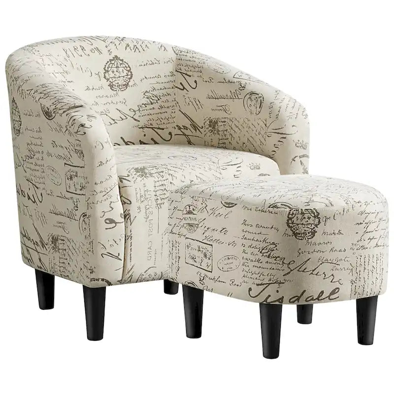 Yaheetech Contemporary Fabric Club Accent Chair and Ottoman Set