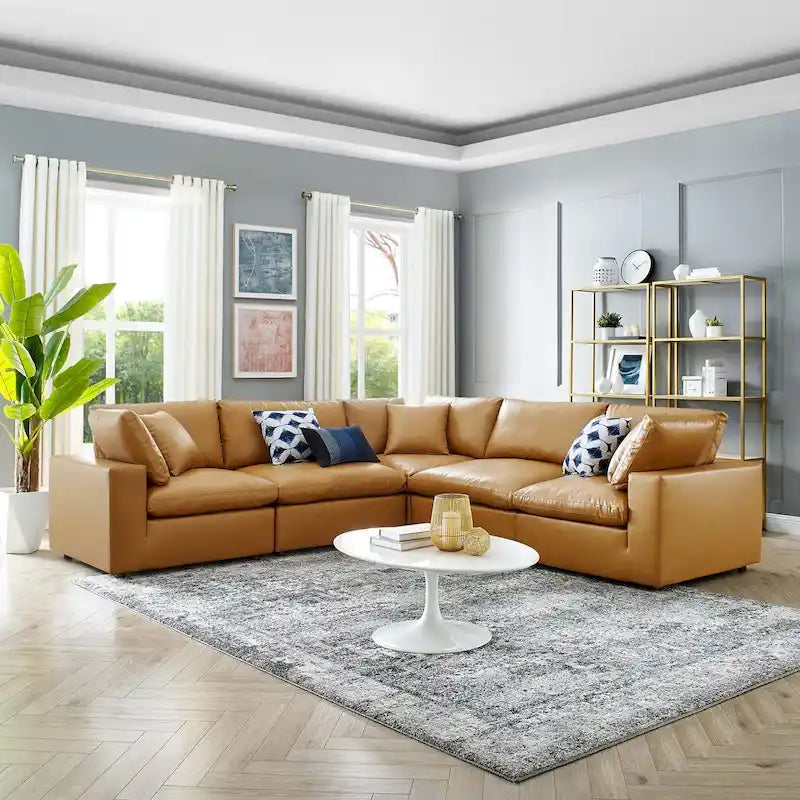 Commix Down Filled Overstuffed Vegan Leather 5-Piece Sectional Sofa