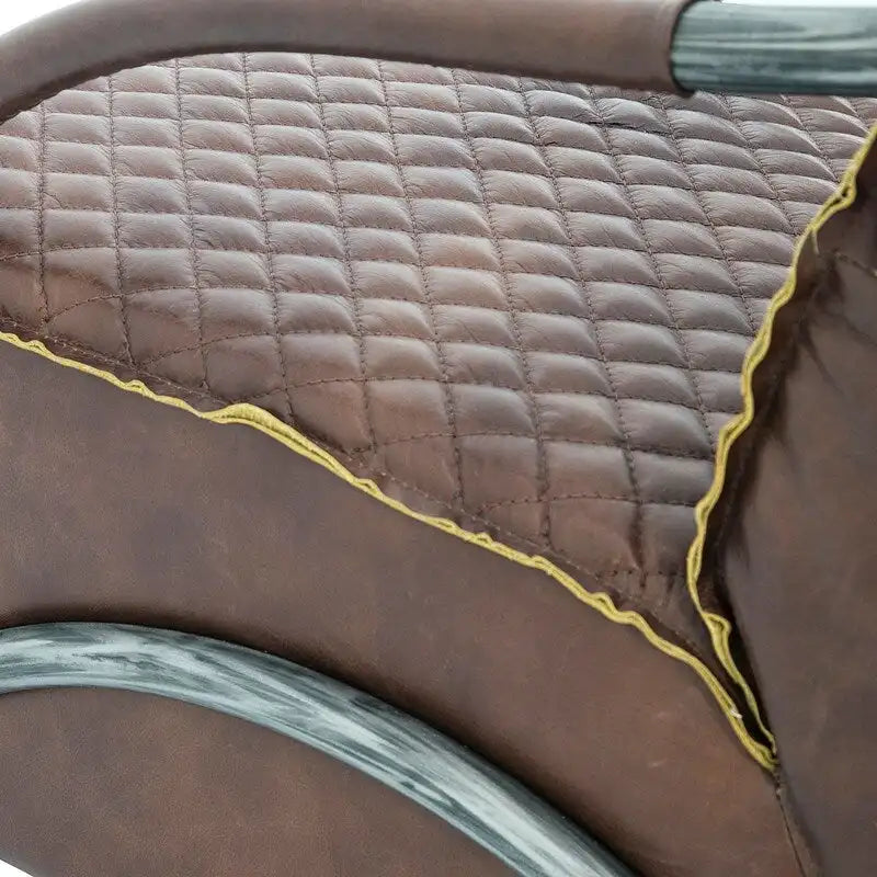 Davita Loft Brown Tufted Leather Accent Chair with Cast Iron Base