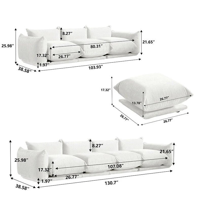 Modern Chenille Fabric Upholstery Modular Sectional Sofa for Living Room Set with 2 Ottoman