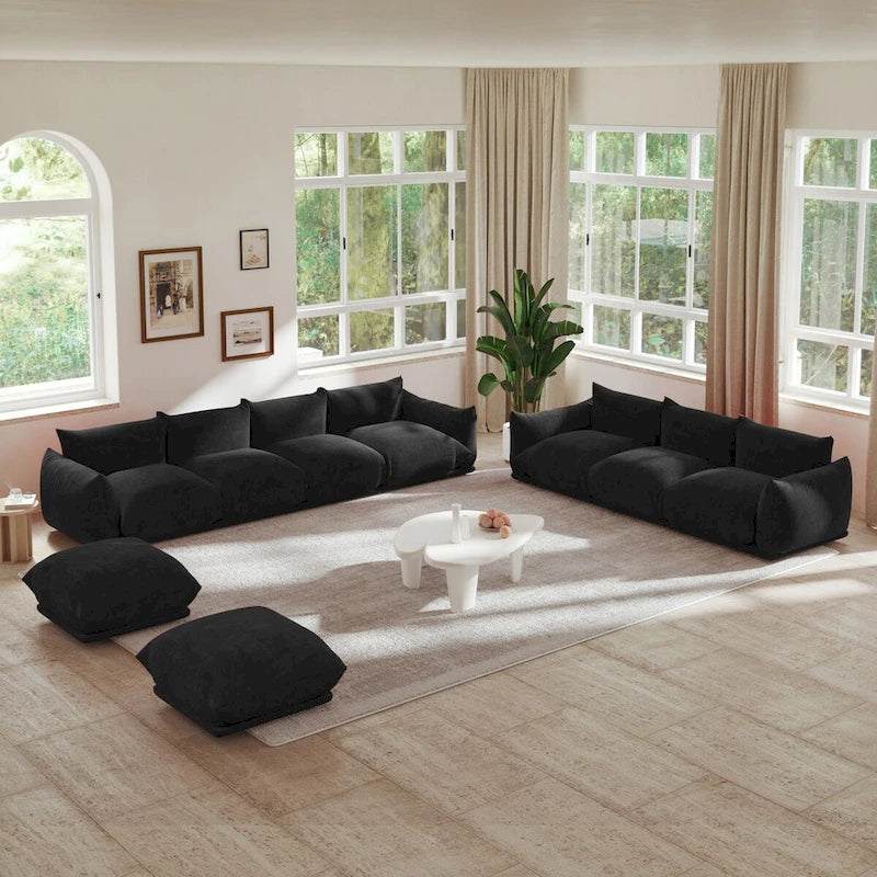 Modern Chenille Fabric Upholstery Modular Sectional Sofa for Living Room Set with 2 Ottoman