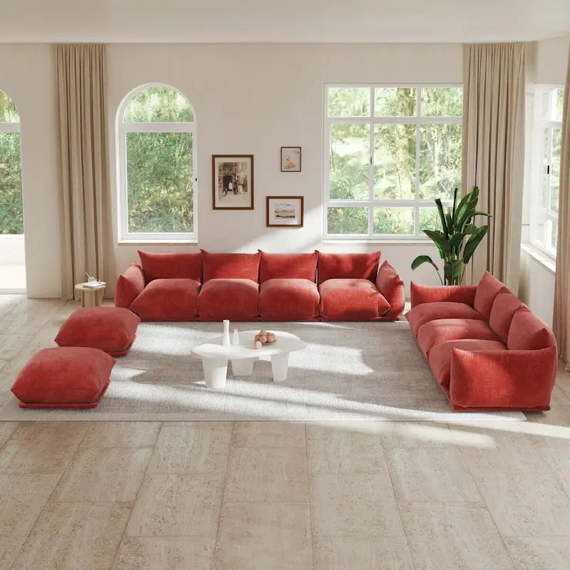 Modern Chenille Fabric Upholstery Modular Sectional Sofa for Living Room Set with 2 Ottoman