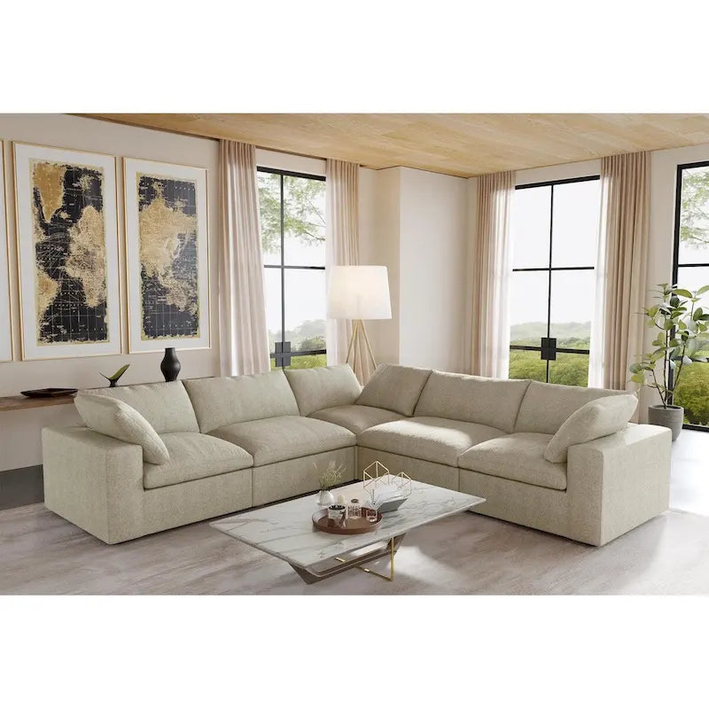 Living Room Sofa V-shaped Linen Modular Sofa Multiple Cushions Corner Couch
