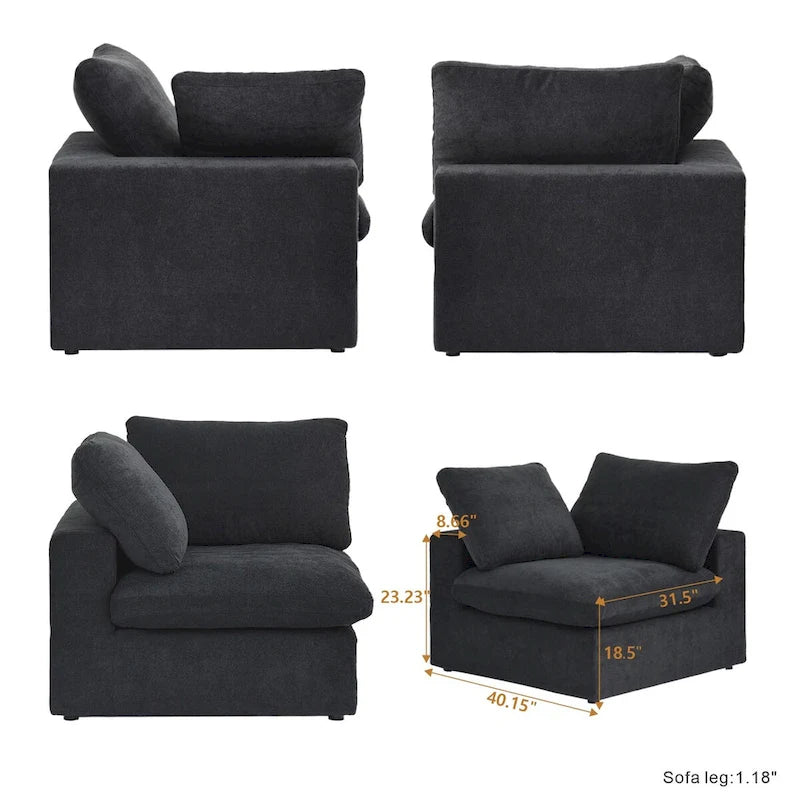 Living Room Sofa V-shaped Linen Modular Sofa Multiple Cushions Corner Couch