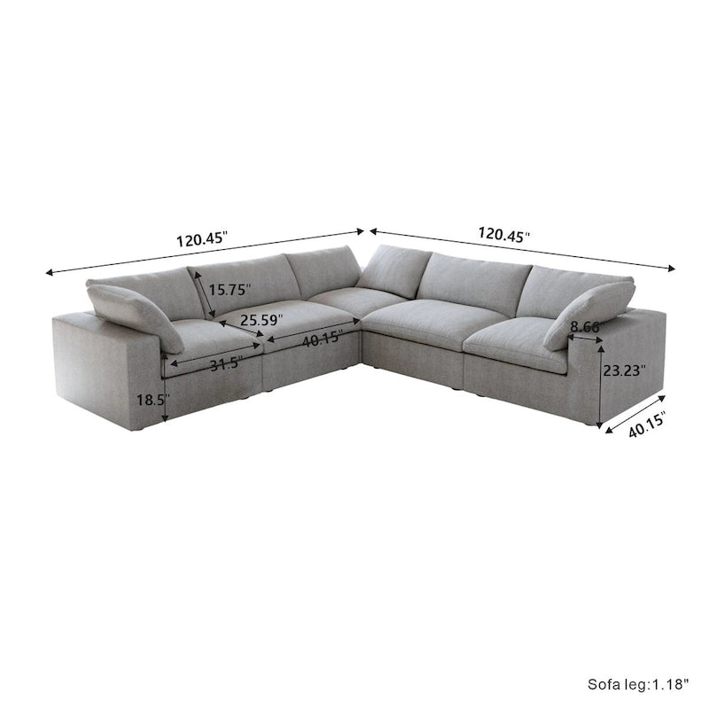 Living Room Sofa V-shaped Linen Modular Sofa Multiple Cushions Corner Couch